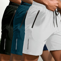 3pcs Men's Quick-Dry Shorts with Zipper Pockets for Gym