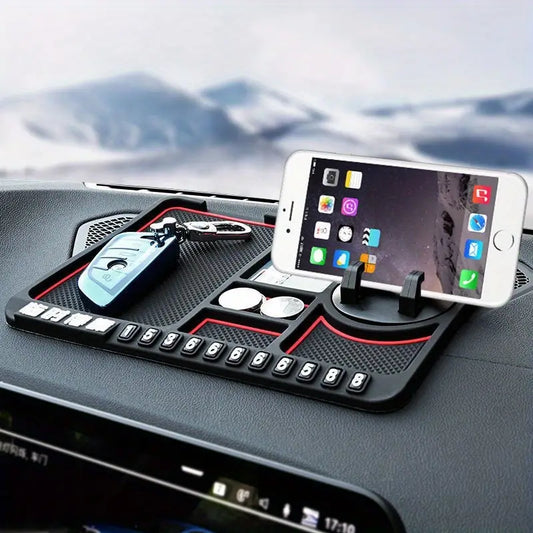 Car Dashboard Phone Holder - Anti-Slip, Rotatable Silicone Mat for Navigation & Storage