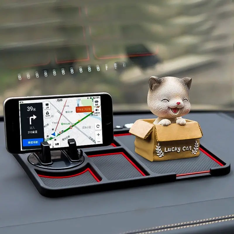 Car Dashboard Phone Holder - Anti-Slip, Rotatable Silicone Mat for Navigation & Storage