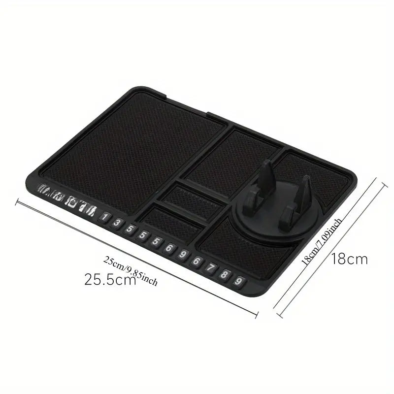 Car Dashboard Phone Holder - Anti-Slip, Rotatable Silicone Mat for Navigation & Storage