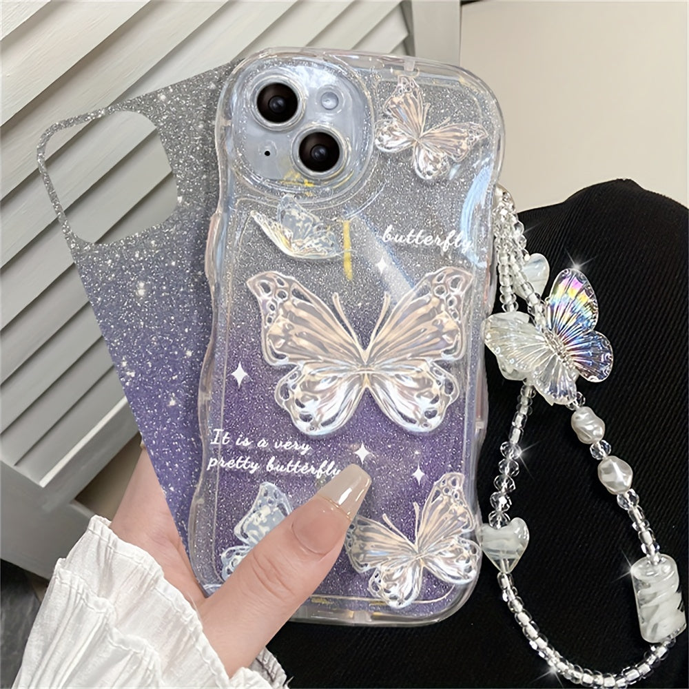 High Quality Top TikTok Trend Vibrant Wave Glitter Butterfly Design iPhone Case For Females