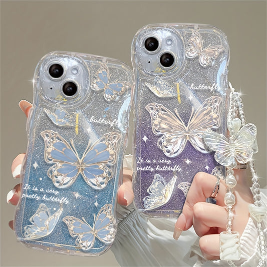 High Quality Top TikTok Trend Vibrant Wave Glitter Butterfly Design iPhone Case For Females