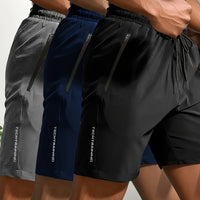 3pcs Men's Quick-Dry Shorts with Zipper Pockets for Gym