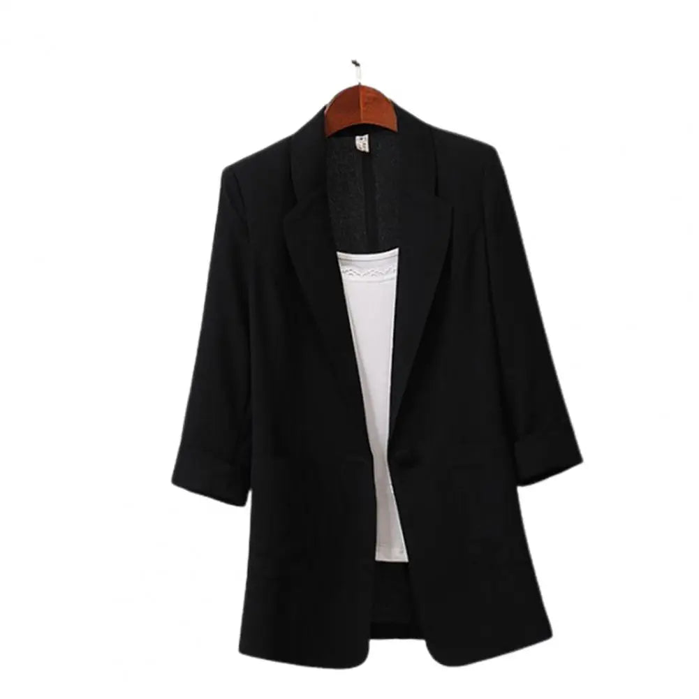 Office Lady Blazer Solid Color Long Sleeve Lapel Pockets