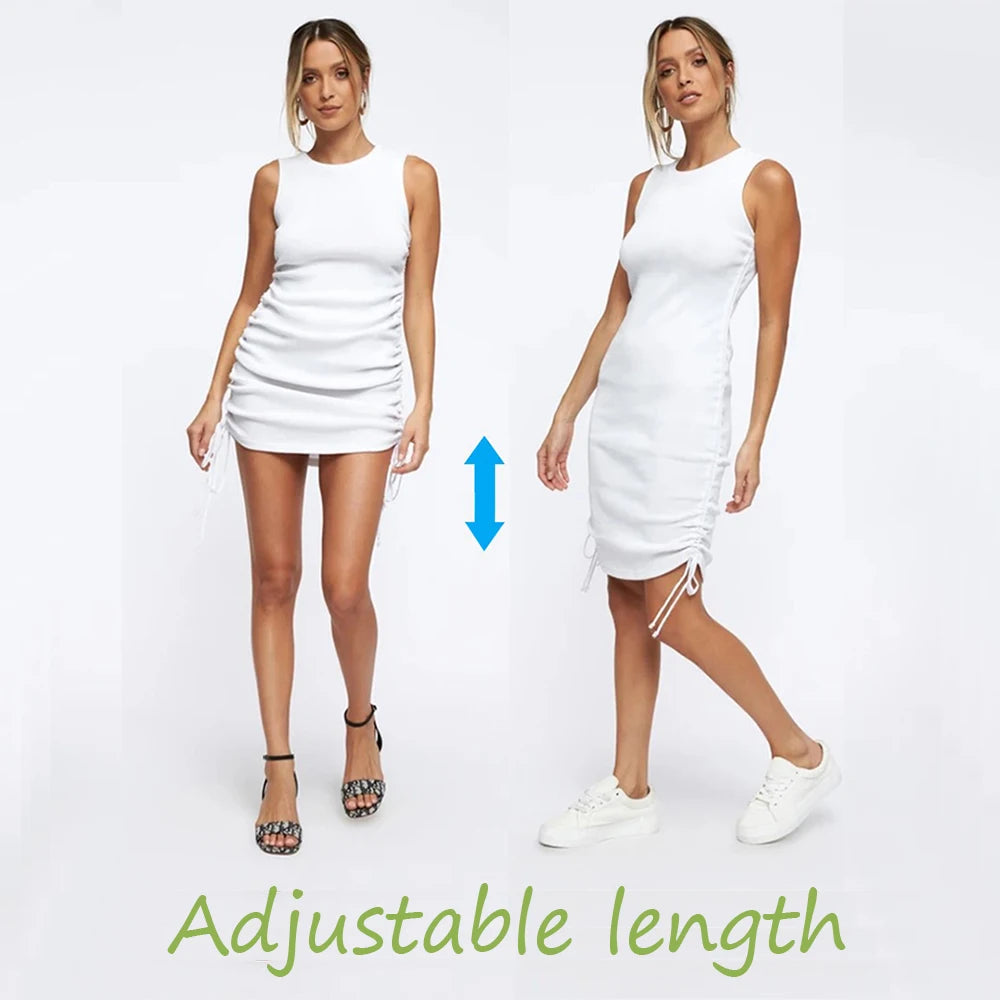 Women Ribbed Elastic Party O-Neck Summer Bodycon Club Wear Mini Dress