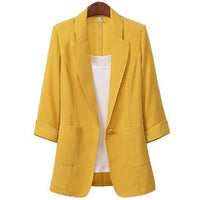 Office Lady Blazer Solid Color Long Sleeve Lapel Pockets