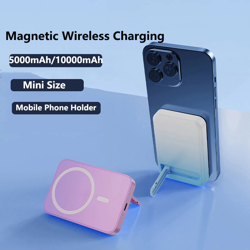 10000mAh Magnetic Wireless Charger Power Bank with Stand for iPhone 15 14 13 Samsung Huawei Xiaomi Power bank