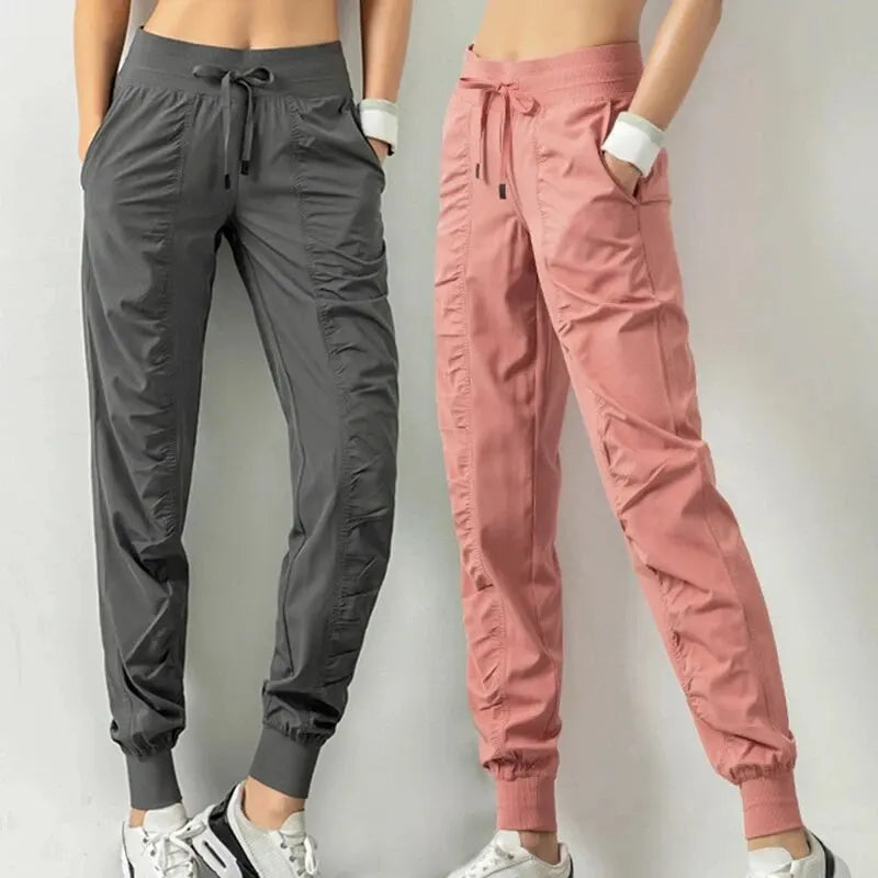 Drawstring Quick Dry Athletic Fitness Sweatpants with Two Side Pockets For Women