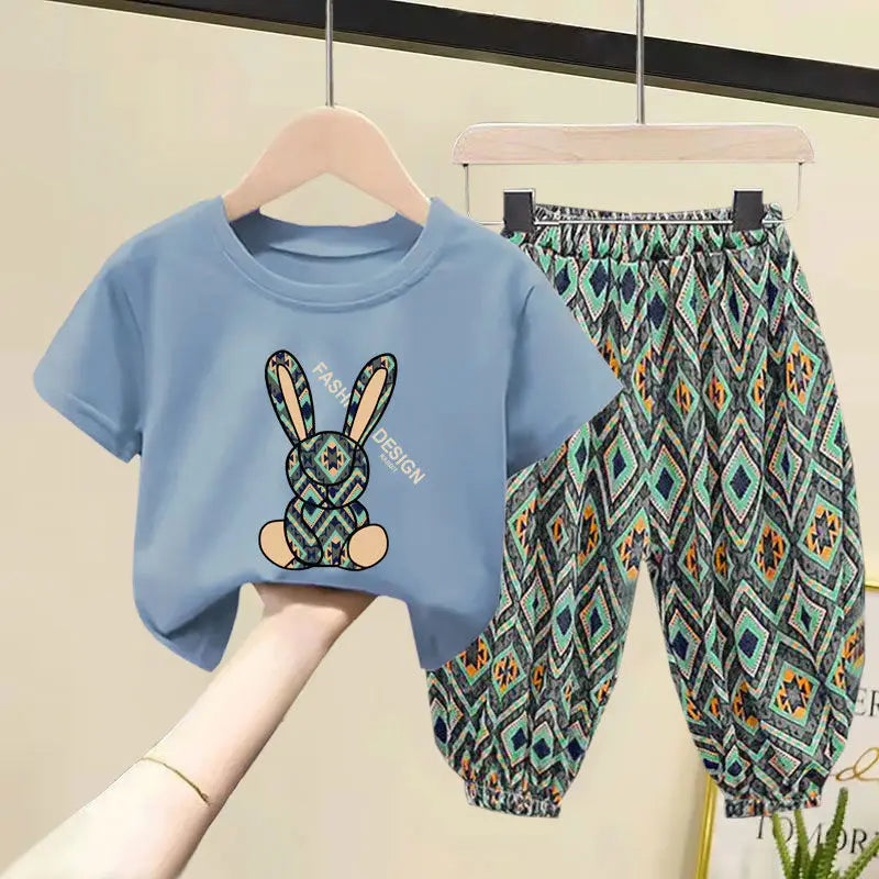 Girl Clothing Set 2pcs Short Sleeves Trousers Suit