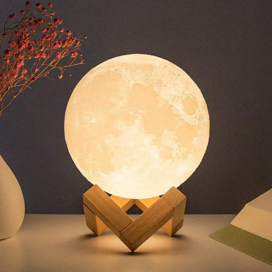 8cm Moon Lamp LED Night Light Battery Powered With Stand