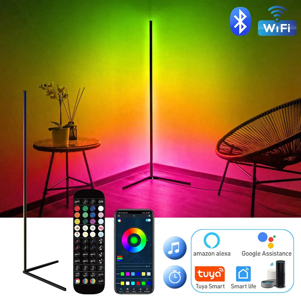 Dimmable RGB Corner Floor Lamp 140cm Stand Smart APP LED Mood Light for Bedroom