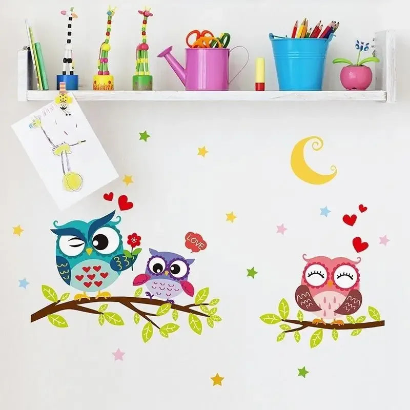 Wallpaper Sticker Removable Waterproof Cartoon Owl Wall for Kids Room