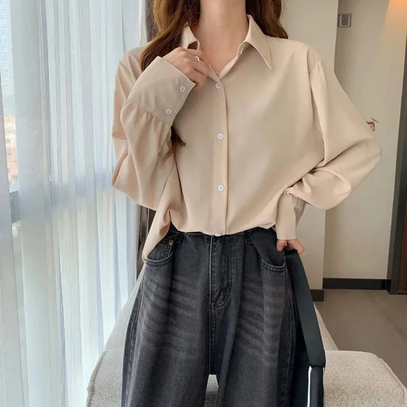 Chiffon Fashion Loose Long Sleeve Casual Office Ladies Tops