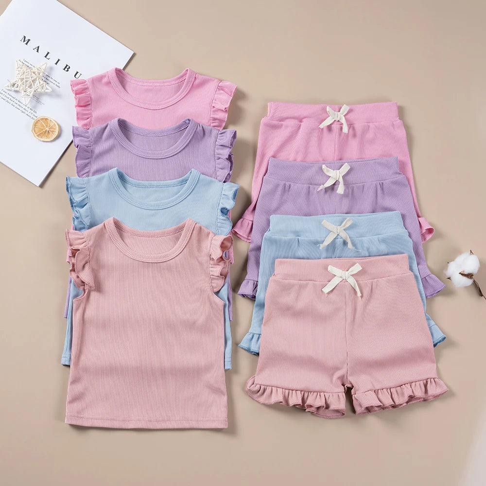 7 Colors Baby's Girls Sets 2pcs Clothing Set