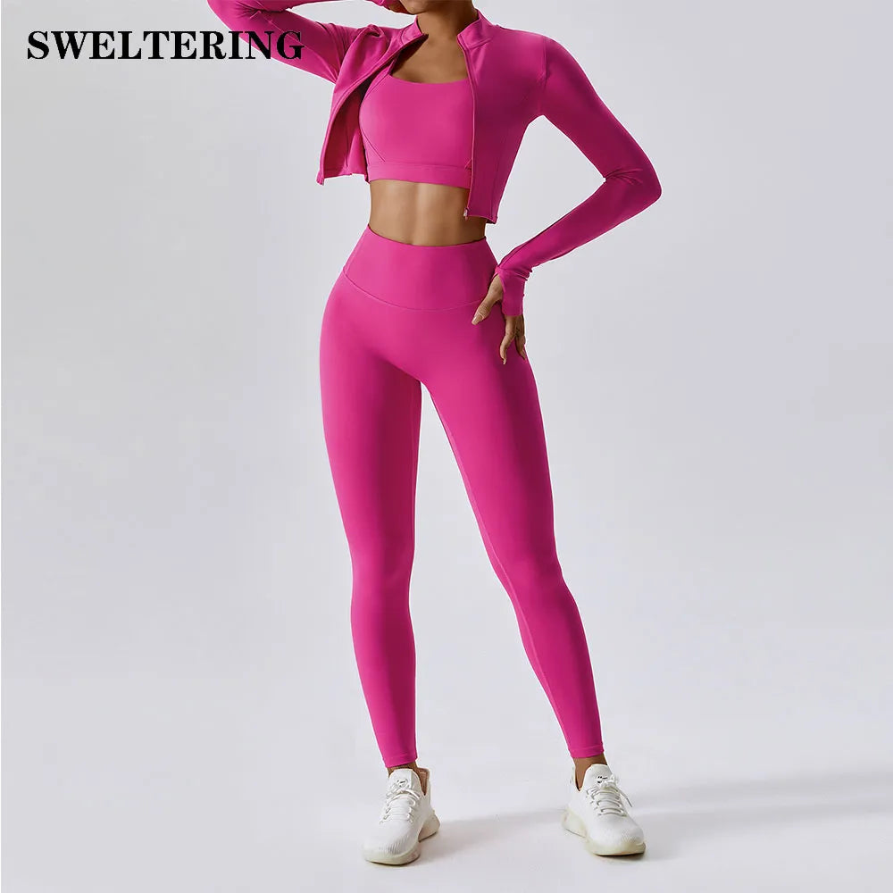 3 Pieces Women Yoga Sportswear Tracksuit