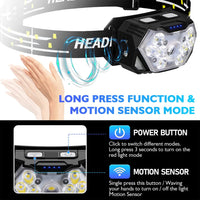 9 Led Strong Light USB Rechargeable Motion Sensor Portable Fishing Camping Outdoor Head Lamp