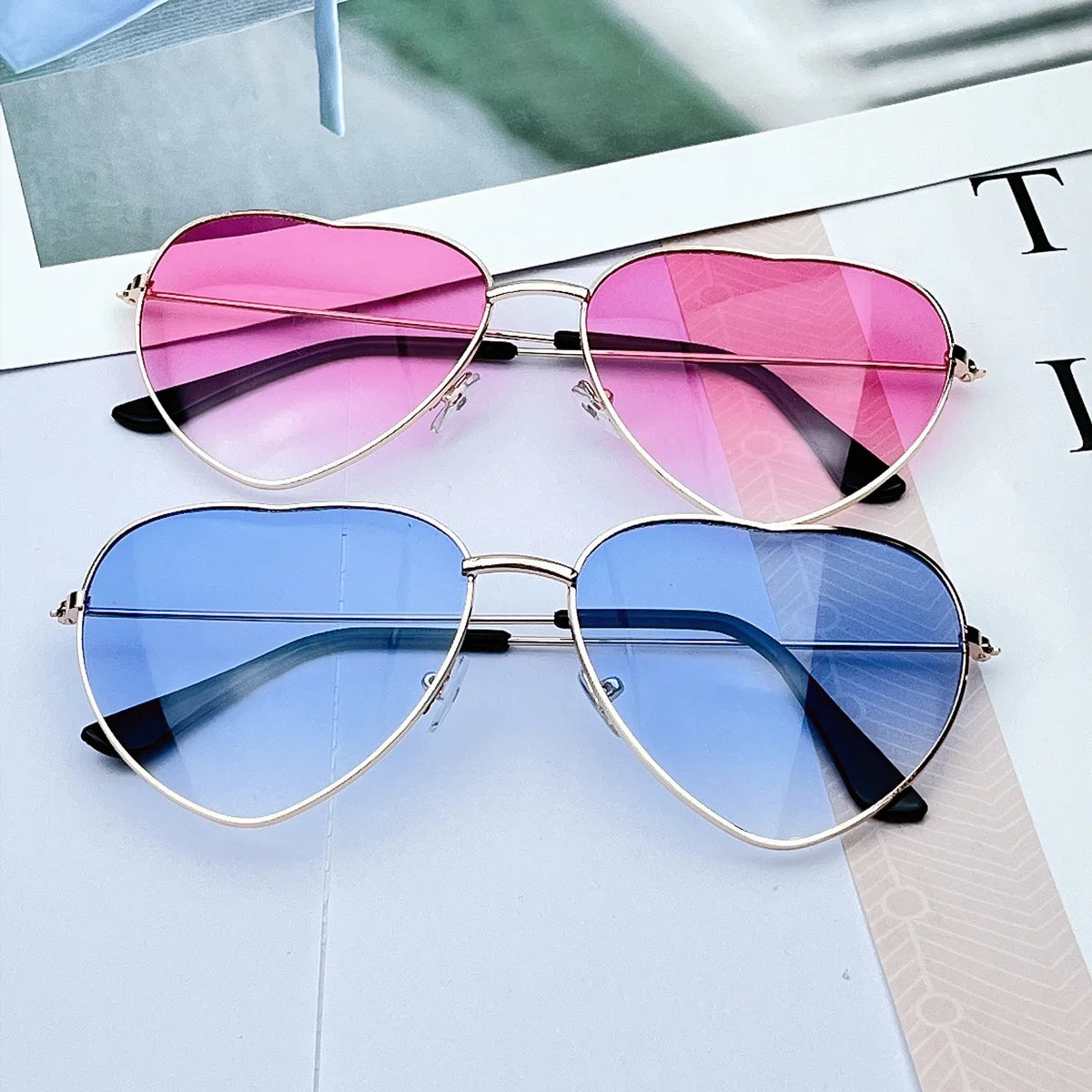 Vintage Gradient Heart Shaped Sunglasses Metal Frame Women