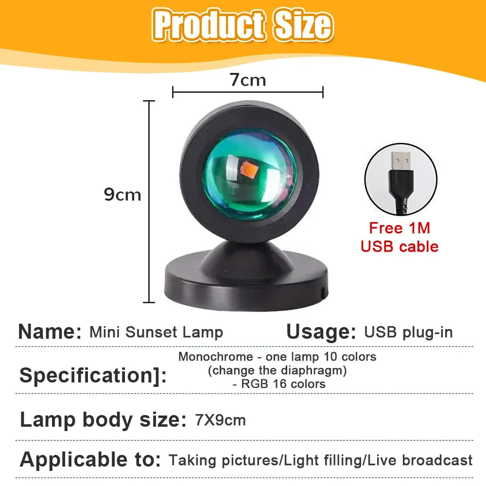 USB Sunset Lamp Led Mini Projector Night Light 16 Colors