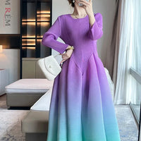 LANMREM Gradient Full Sleeves Elegant Maxi Dresses For Women 2024