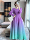 LANMREM Gradient Full Sleeves Elegant Maxi Dresses For Women 2024