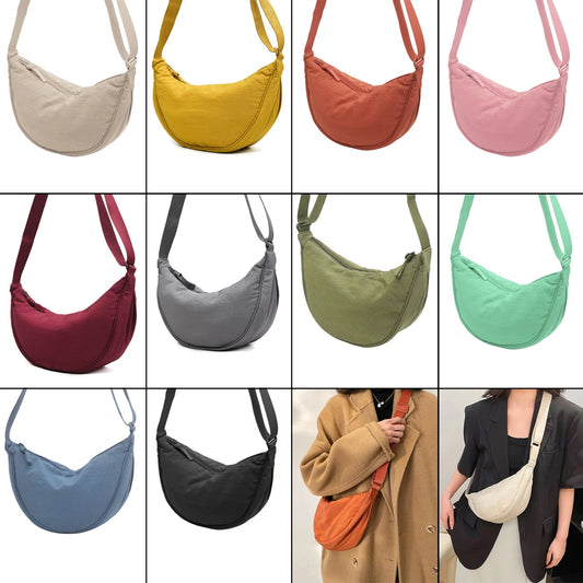 Nylon Hobos Crossbody Half Moon Bag for Women