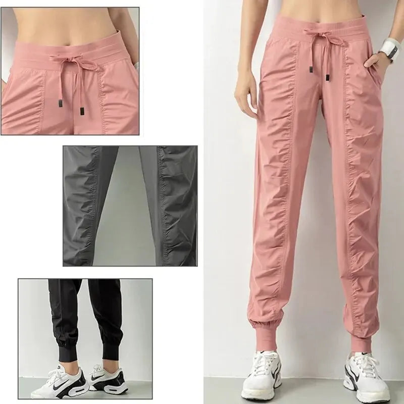 Drawstring Quick Dry Athletic Fitness Sweatpants with Two Side Pockets For Women