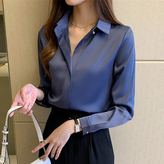 Satin Long Sleeve Fashion Woman Blouse 2024