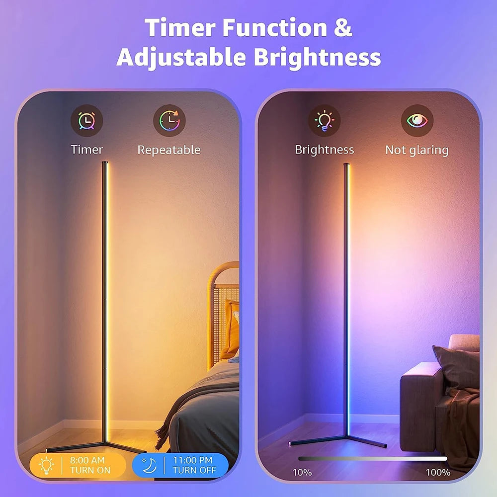 Dimmable RGB Corner Floor Lamp 140cm Stand Smart APP LED Mood Light for Bedroom