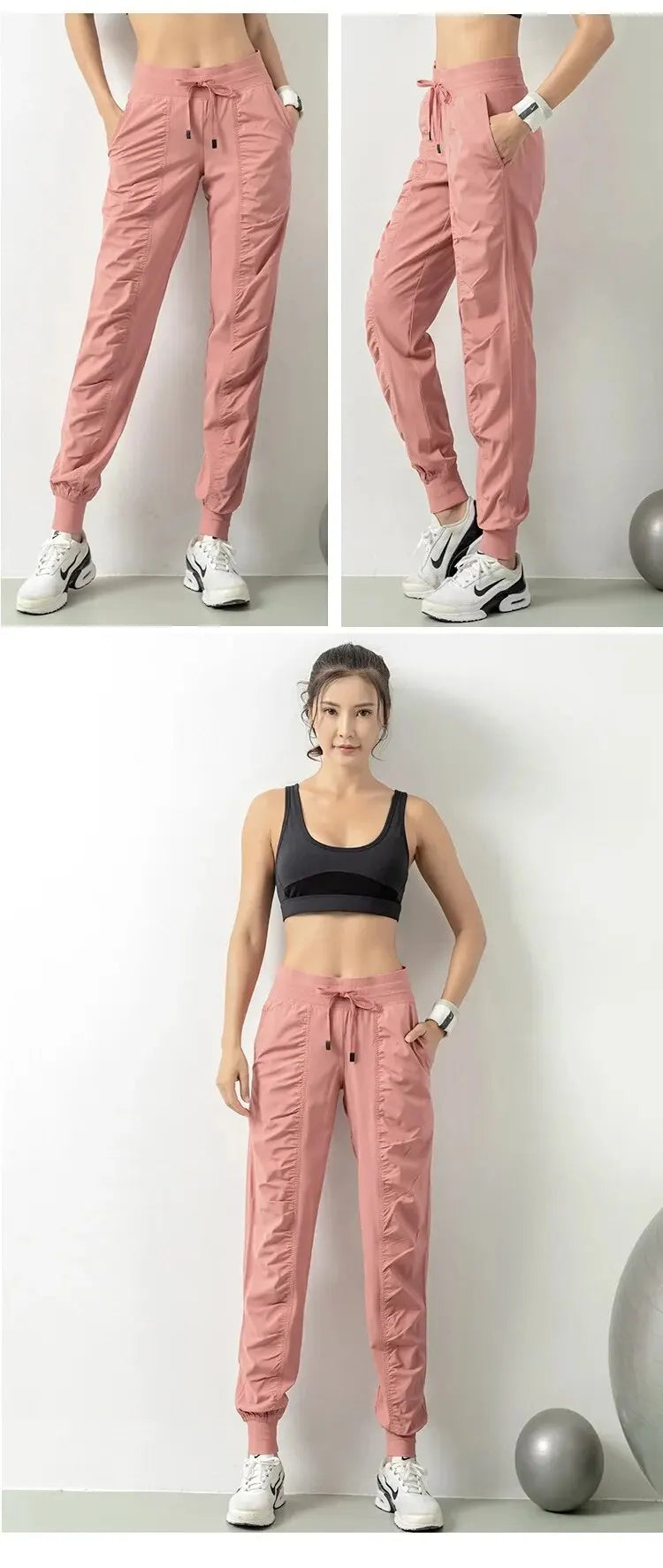 Drawstring Quick Dry Athletic Fitness Sweatpants with Two Side Pockets For Women