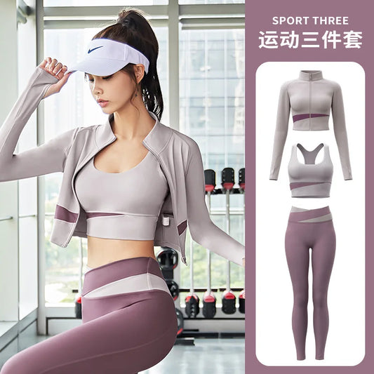 Women Yoga Patchwork 3 Piece Fitness Tracksuit