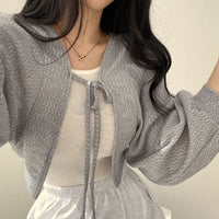 White Knitted Cardigan Women Summer Short Coat