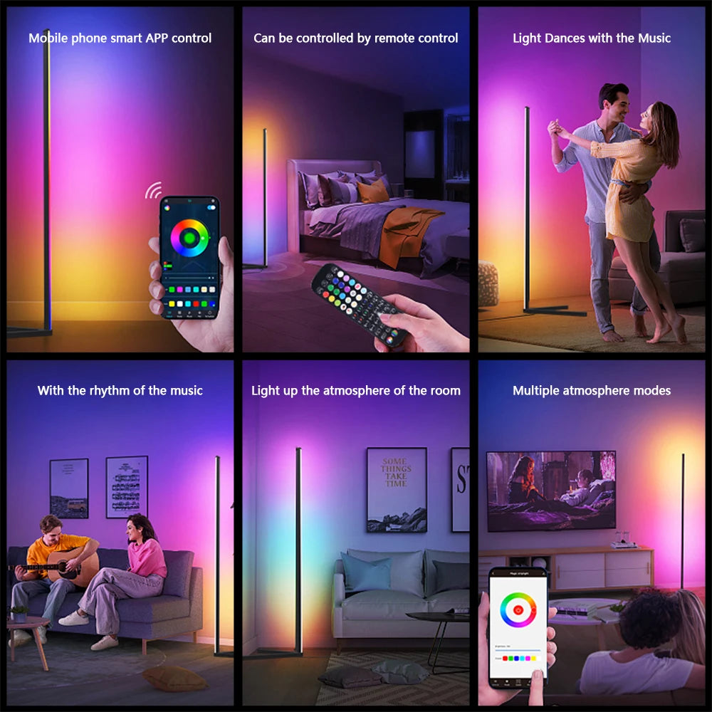 Dimmable RGB Corner Floor Lamp 140cm Stand Smart APP LED Mood Light for Bedroom