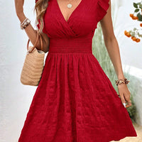 Red Sleeveless Holiday Beach Dress Fashion V Neck