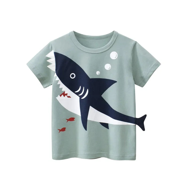 2024 Trendy Summer Boys Short Sleeve T-Shirt 3D Cartoon Shark Print