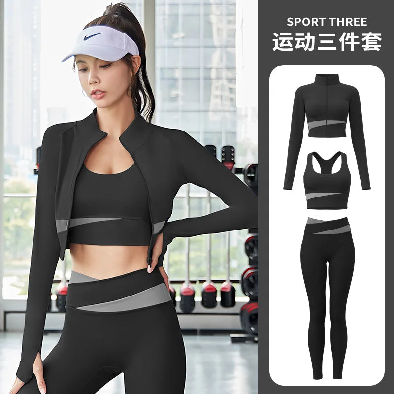 Women Yoga Patchwork 3 Piece Fitness Tracksuit