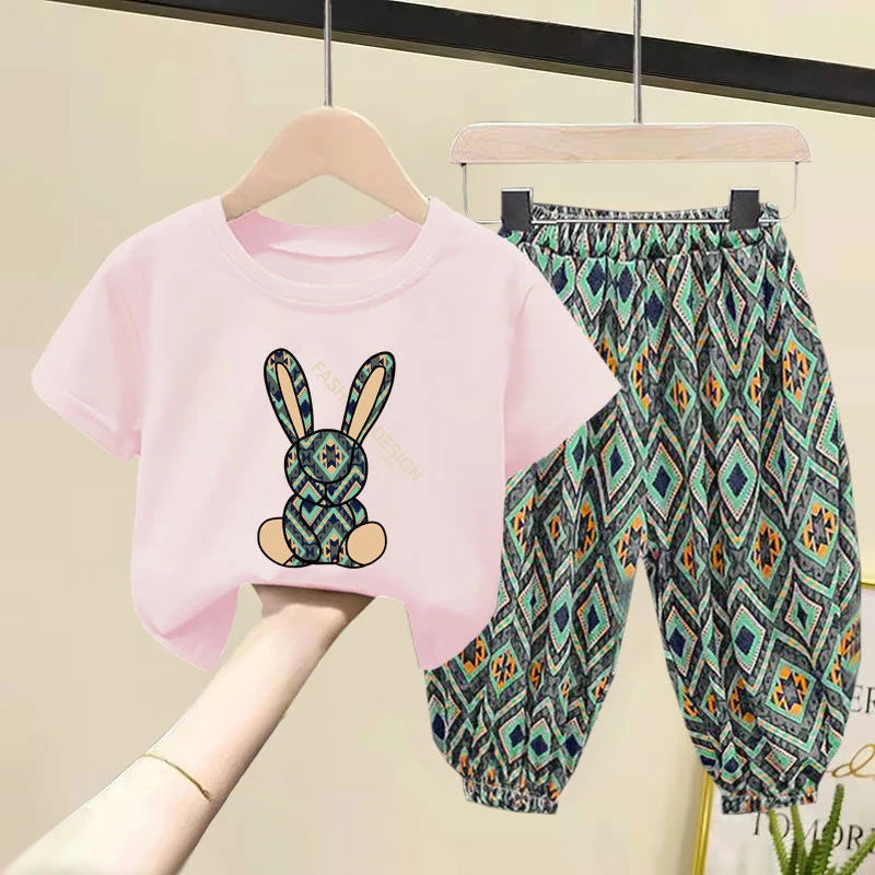 Girl Clothing Set 2pcs Short Sleeves Trousers Suit