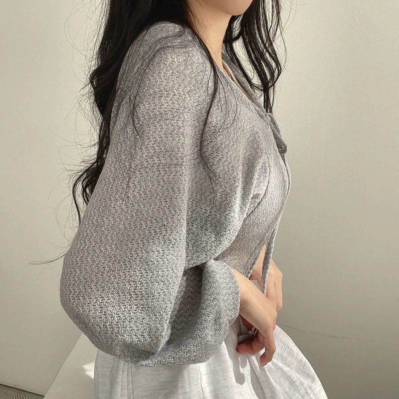 White Knitted Cardigan Women Summer Short Coat