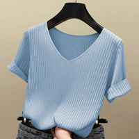 New V-neck short-sleeved Summer Thin Office Lady T-Shirt