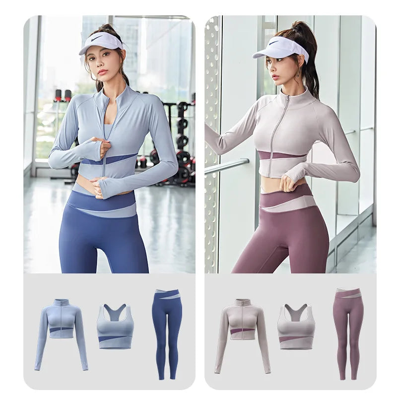 Women Yoga Patchwork 3 Piece Fitness Tracksuit