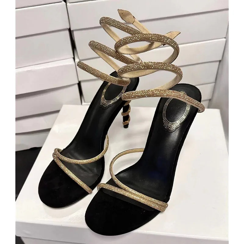 Star style Luxury Crystal Snake Coiled Women Sexy Stiletto High heels