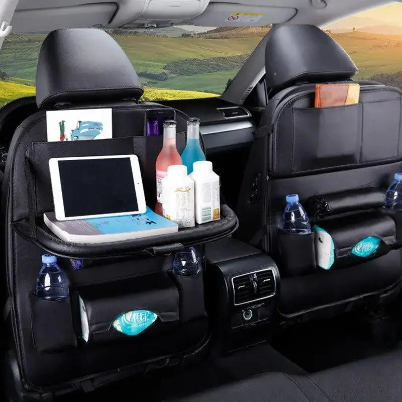 1 Pc Car Back Seat Organizer with Foldable Table Tray High Quality PU Leather