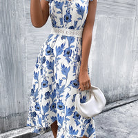 Elegant Lace Stitching Casual Floral Print Hollow Beach Long Dress