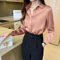 Satin Long Sleeve Fashion Woman Blouse 2024