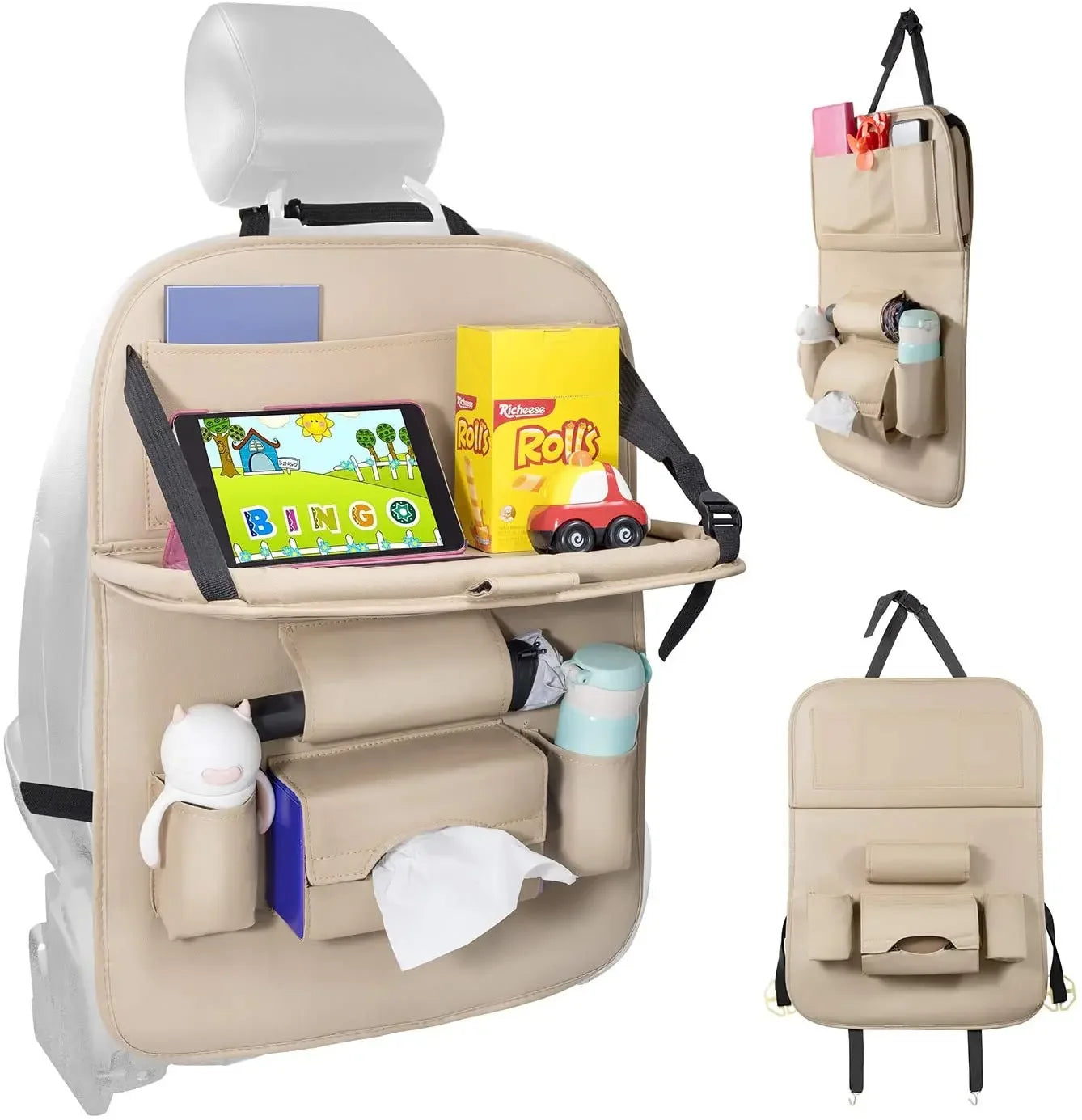 1 Pc Car Back Seat Organizer with Foldable Table Tray High Quality PU Leather