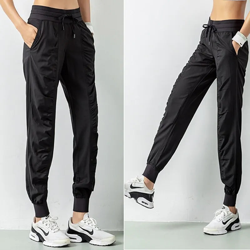 Drawstring Quick Dry Athletic Fitness Sweatpants with Two Side Pockets For Women