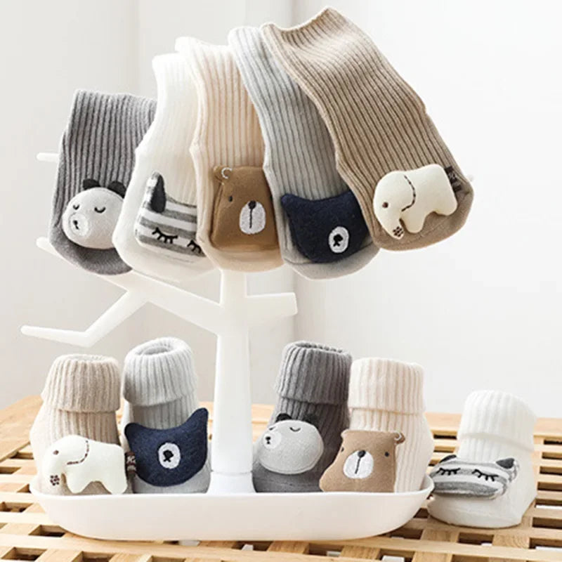 Spring Newborn Cartoon Animal Baby White Non-slip Socks