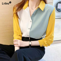 Office Lady Turn-down Collar Simple Loose Shirts