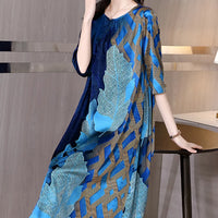 2024 Blue Print Natural Silk Midi Dress