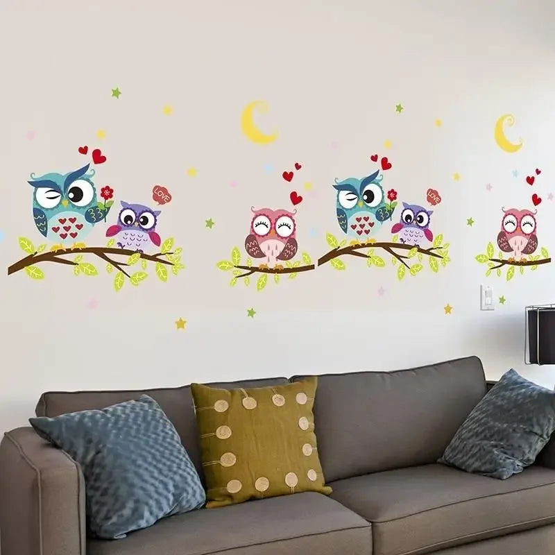 Wallpaper Sticker Removable Waterproof Cartoon Owl Wall for Kids Room