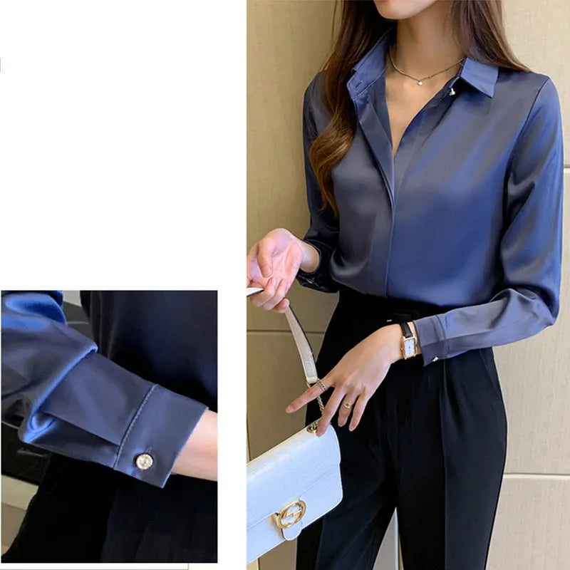 Satin Long Sleeve Fashion Woman Blouse 2024